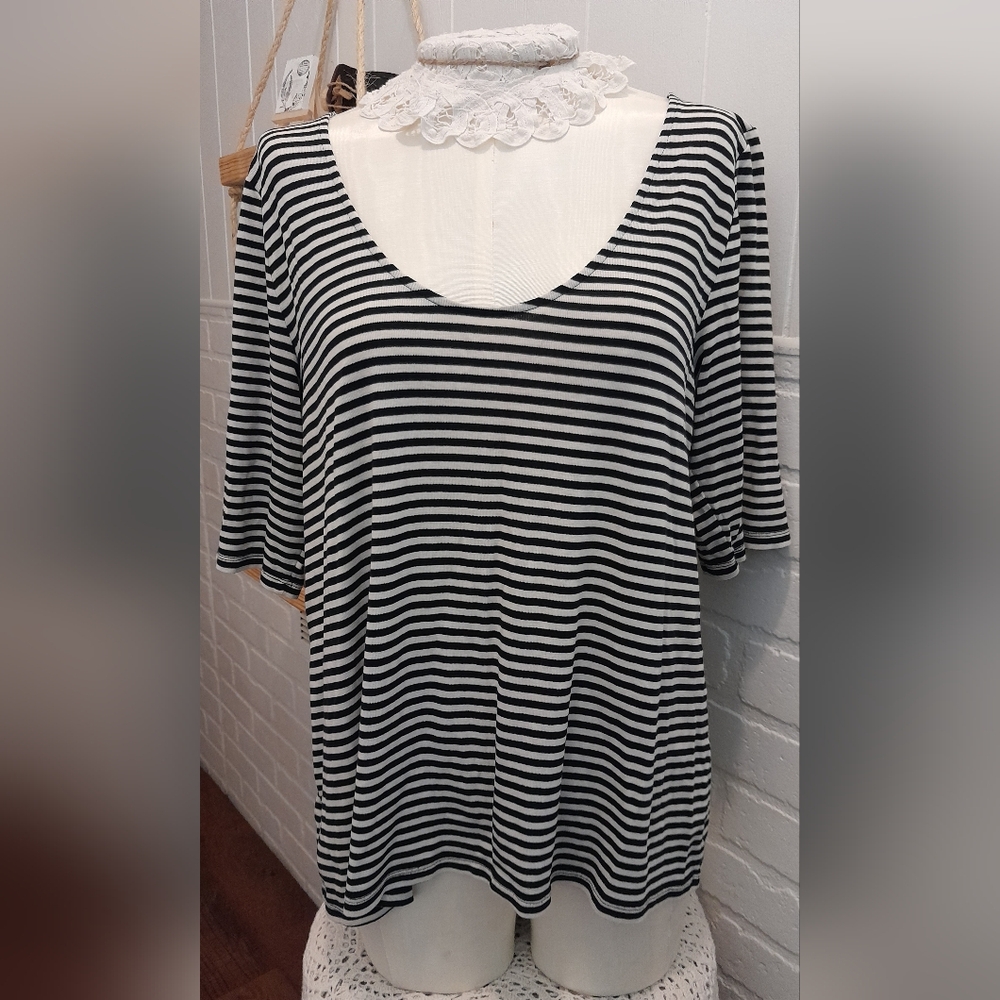 Black and White Striped Women's Top